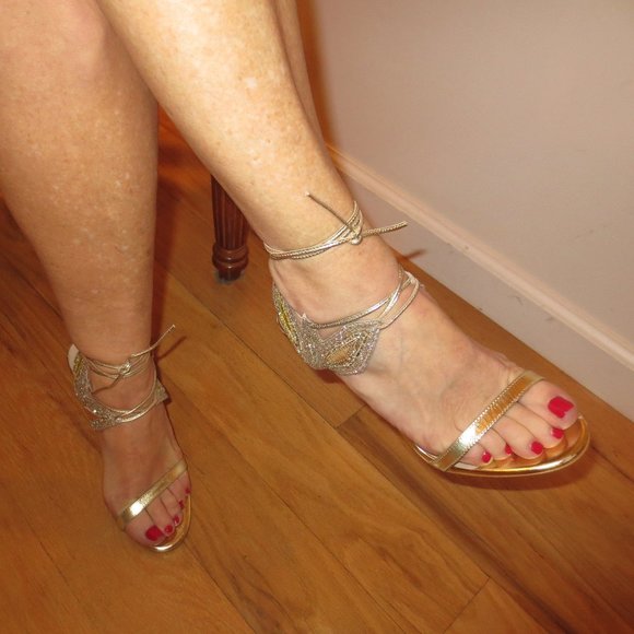 Last chance. NNB PATRIZIA PEPE Gold Leather Ankle Laced High Heel Sandals - Picture 6 of 11